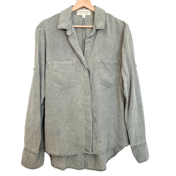 Anthropologie CLOTH & STONE Green Split Back Button Up High Low Shirt - Picture 7 of 12